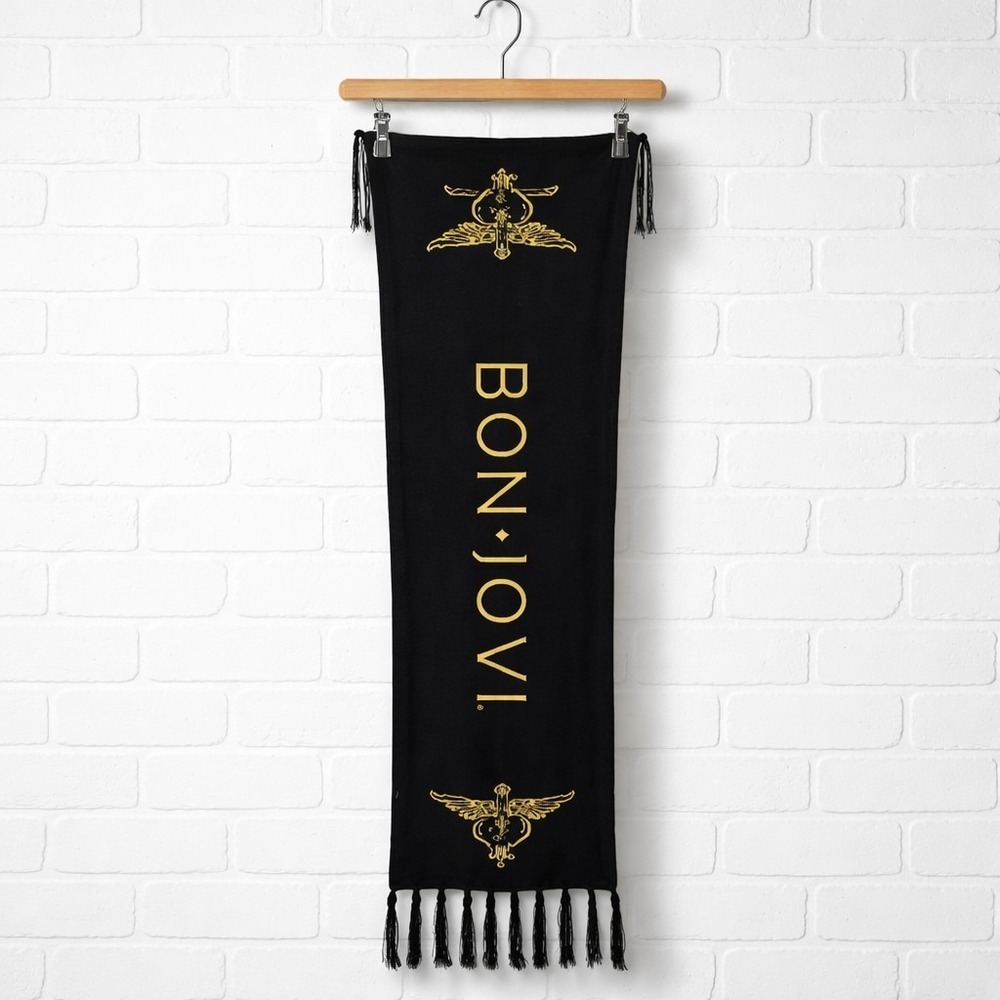 Bon‎ Jovi Gold And Black Reversible Tassel One Size 2011 tour Knit Acrylic Scarf